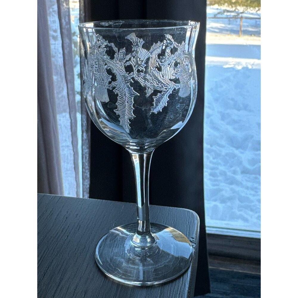 Vintage Cordial Aperitif Etched Clear Crystal Glass W Stem 4.5” Tall Holly-Flaw